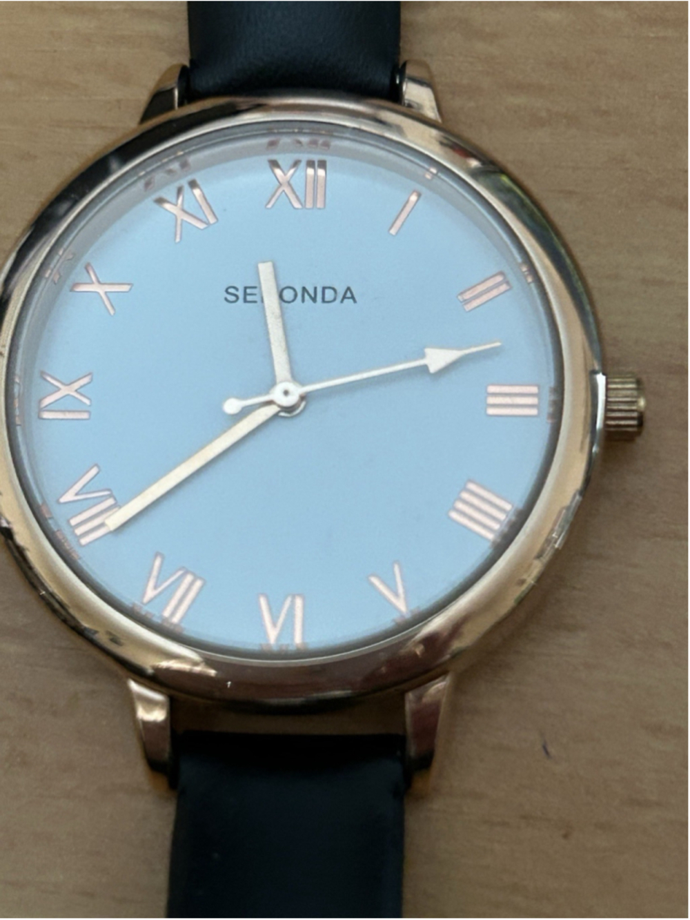 Sekonda Women's Watch Black Leather Band Rose Gold w/Roman Numerals White Face